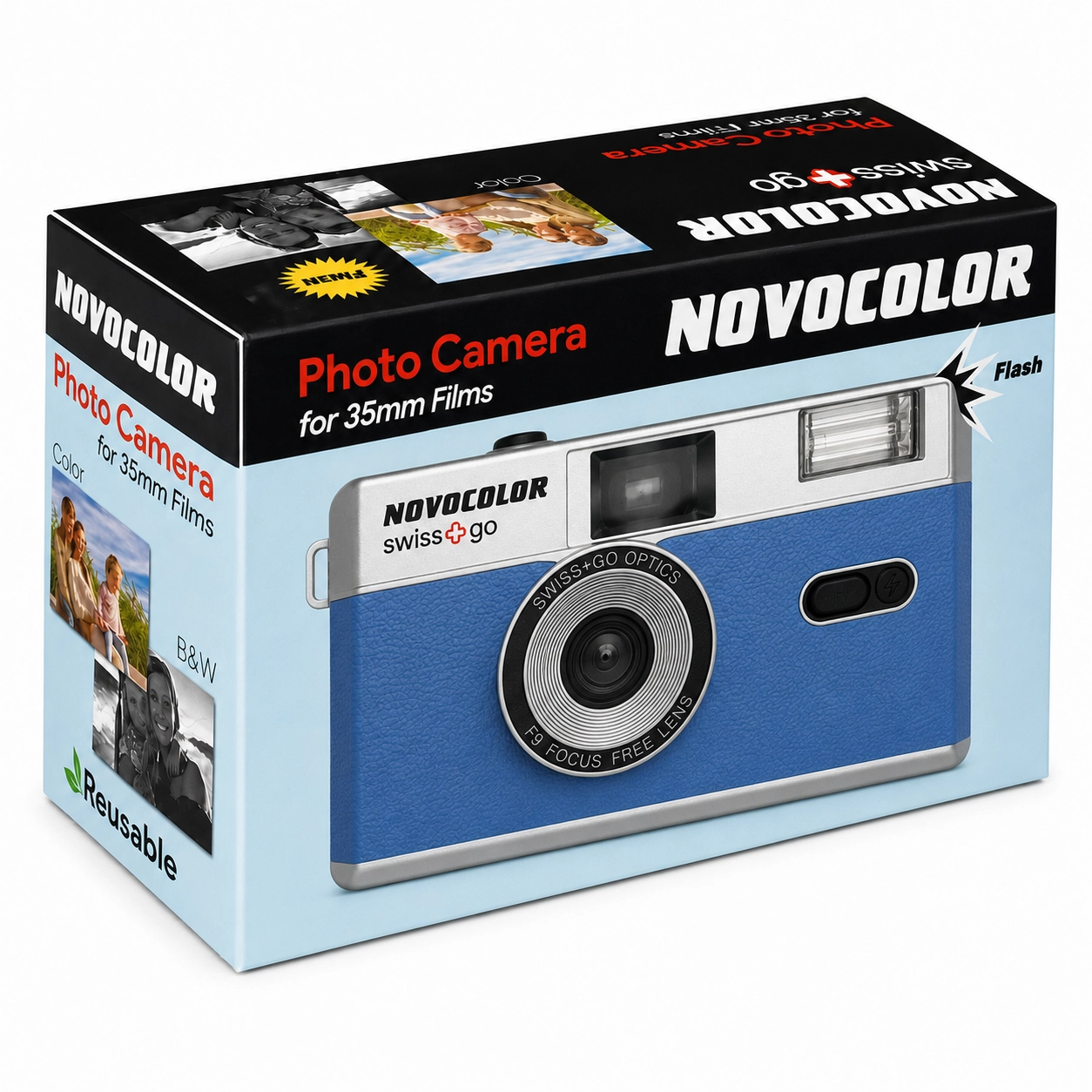 Swiss+Go Novocolor Cámara Analógica 35mm Azul/Plata - Imagen 2
