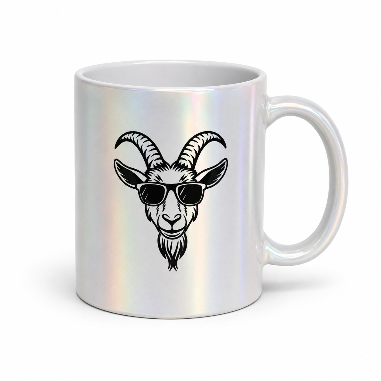 Taza blanca efecto metal holográfico