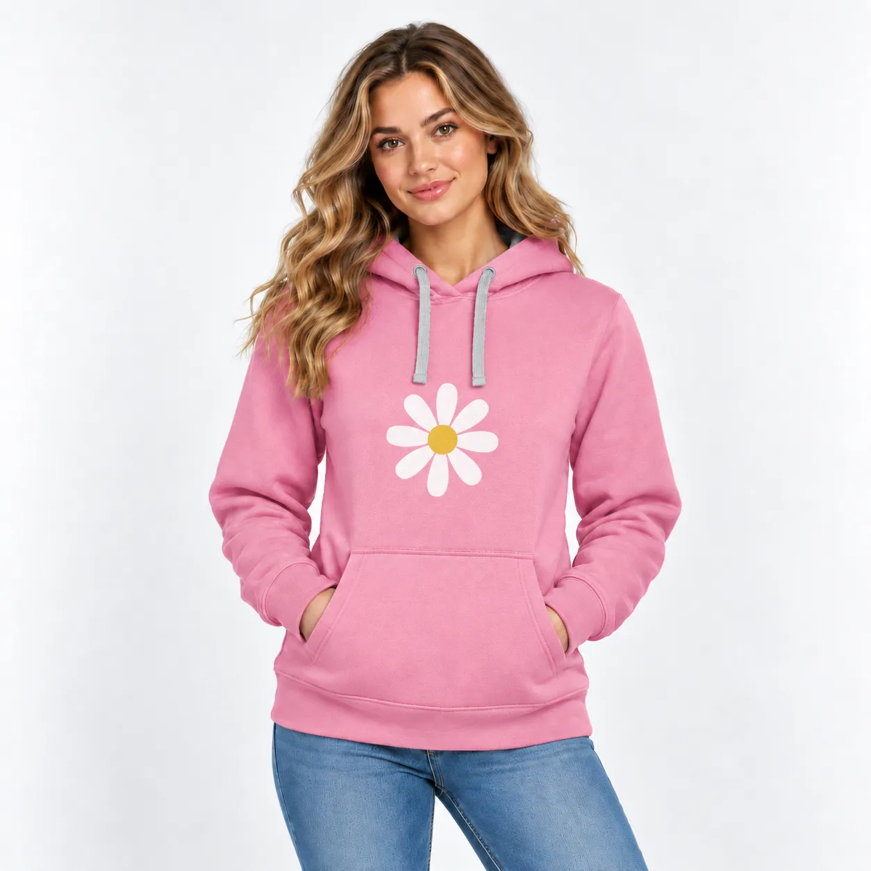 Sudadera rosa/gris mujer con capucha
